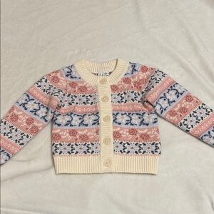 Janie and Jack Cream and Pink Cardigan